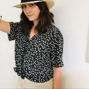 Vintage Collarless Palm Tree Button Up